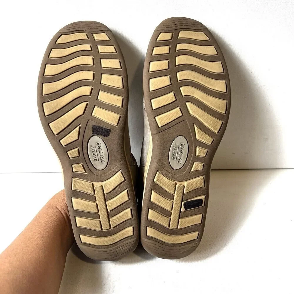 Earth Origins Women 10M Brown Leather Comfort Casual Flat Slip On Mary Jane Shoe
